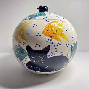 Kitty Dreams signed Sari cats fish bowl cookie jar textured hand painted